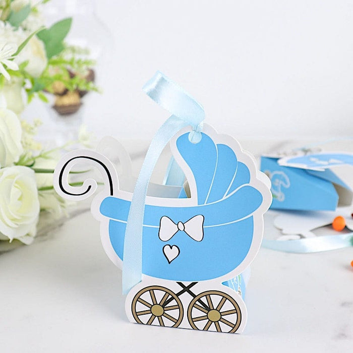 25 Favor Boxes Paper Stroller Baby Shower Gift Holders with Ribbon