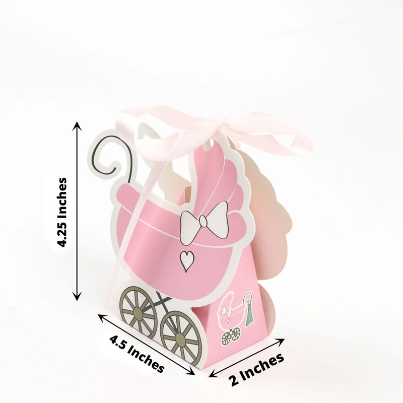 25 Favor Boxes Paper Stroller Baby Shower Gift Holders with Ribbon