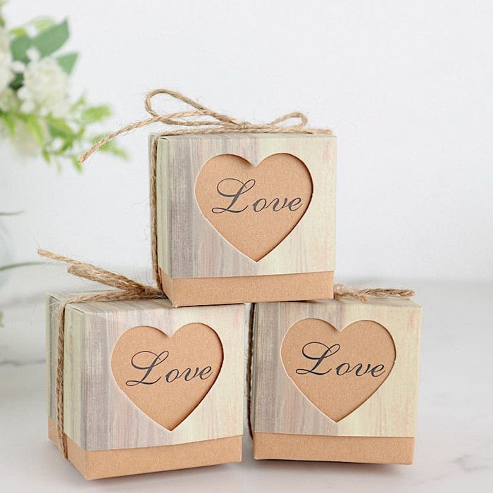 25 Favor Boxes Rustic Wooden Design Party Gift Holders - Natural BOX_2x2_WOD01_LOVE