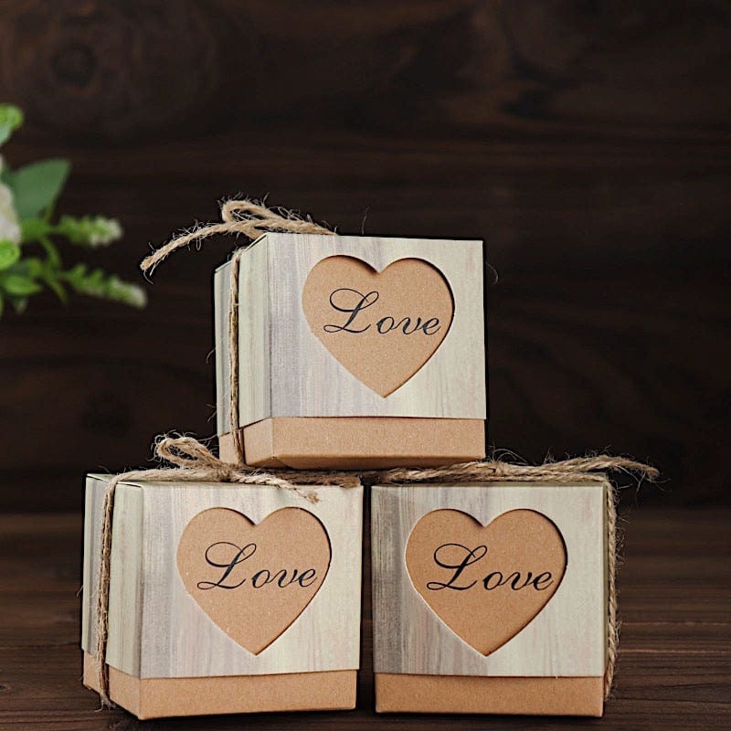 25 Favor Boxes Rustic Wooden Design Party Gift Holders - Natural BOX_2x2_WOD01_LOVE