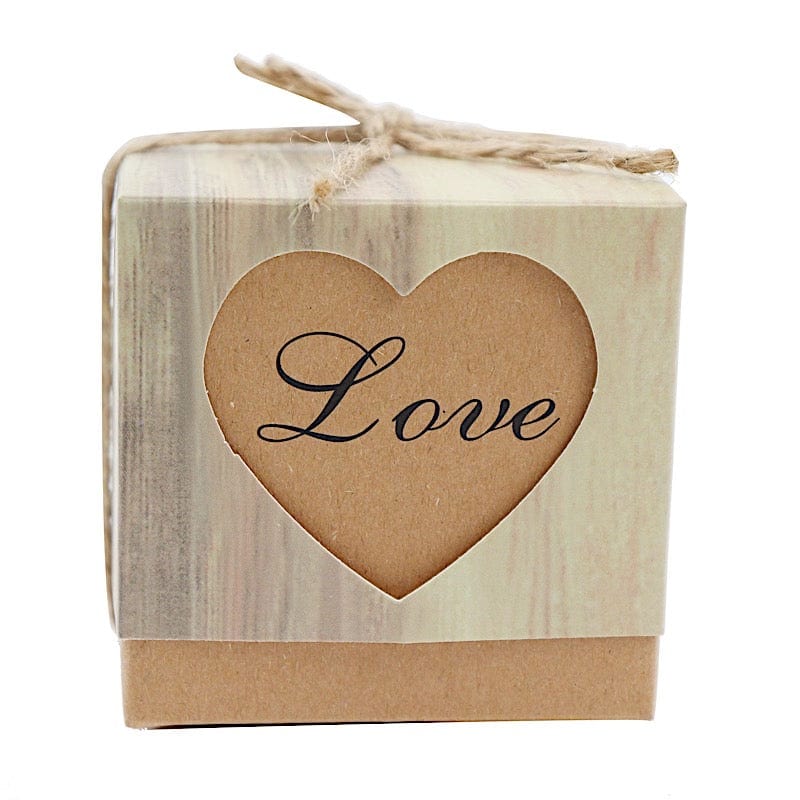 25 Favor Boxes Rustic Wooden Design Party Gift Holders - Natural BOX_2x2_WOD01_LOVE