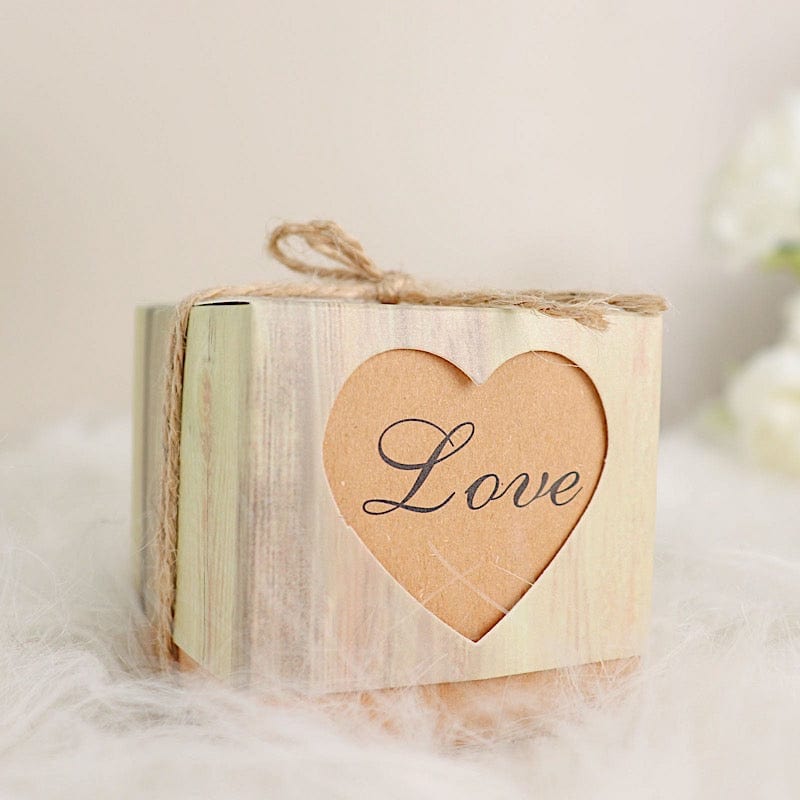 25 Favor Boxes Rustic Wooden Design Party Gift Holders - Natural BOX_2x2_WOD01_LOVE