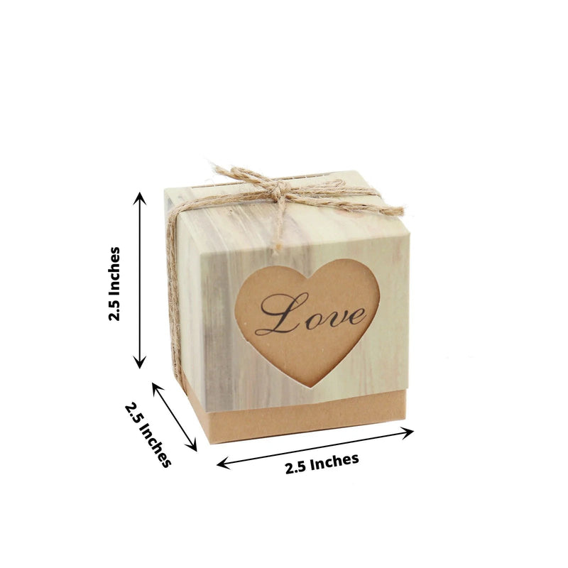 25 Favor Boxes Rustic Wooden Design Party Gift Holders - Natural BOX_2x2_WOD01_LOVE
