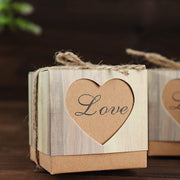 25 Favor Boxes Rustic Wooden Design Party Gift Holders - Natural BOX_2x2_WOD01_LOVE