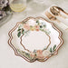 25 Floral Paper Salad Dinner Plates with Rose Gold Scallop Rim - Disposable Tableware