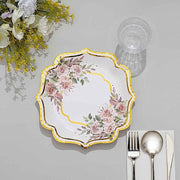 25 Floral Paper Salad Dinner Plates with Scallop Rim - Disposable Tableware