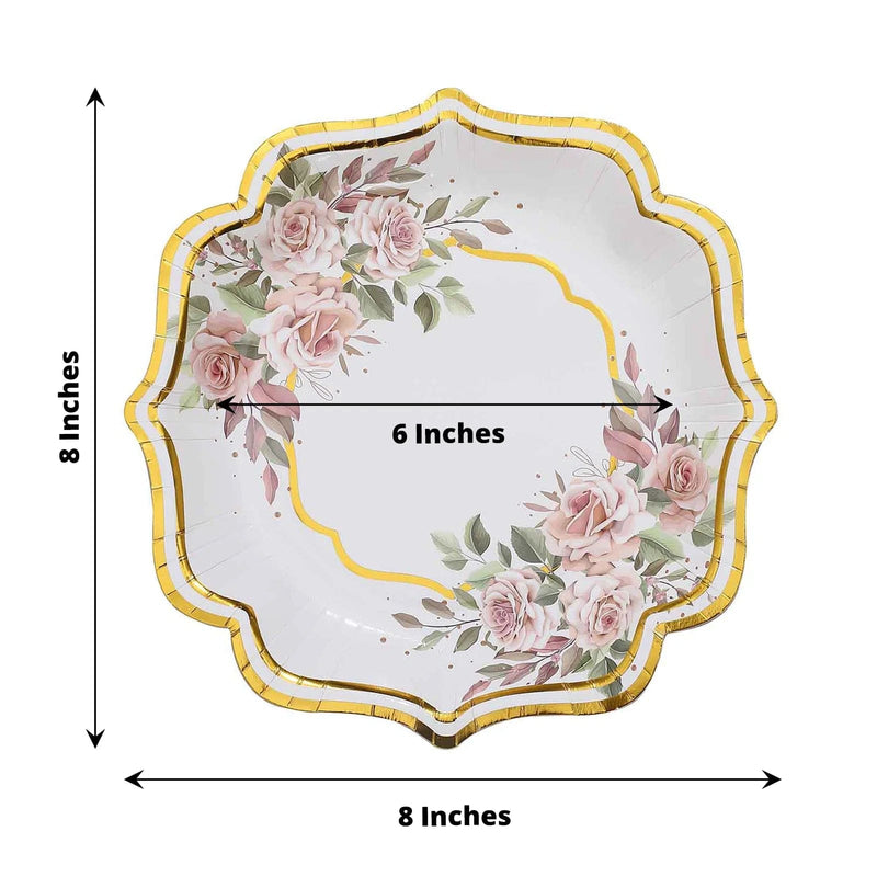25 Floral Paper Salad Dinner Plates with Scallop Rim - Disposable Tableware