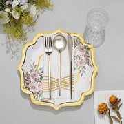 25 Floral Paper Salad Dinner Plates with Scallop Rim - Disposable Tableware