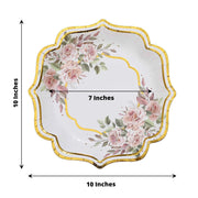 25 Floral Paper Salad Dinner Plates with Scallop Rim - Disposable Tableware