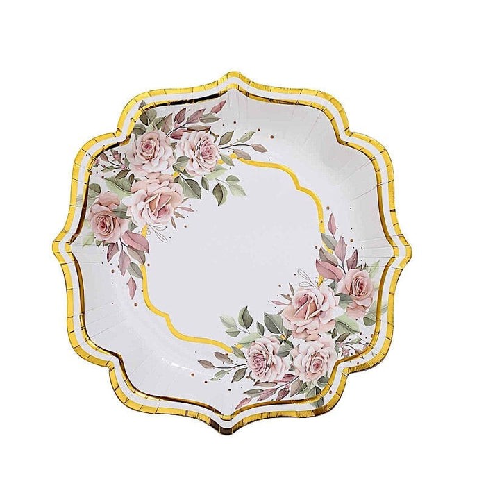 25 Floral Paper Salad Dinner Plates with Scallop Rim - Disposable Tableware DSP_PPR0014_10_GOLD