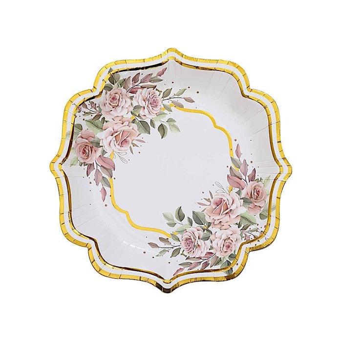 25 Floral Paper Salad Dinner Plates with Scallop Rim - Disposable Tableware DSP_PPR0014_8_GOLD