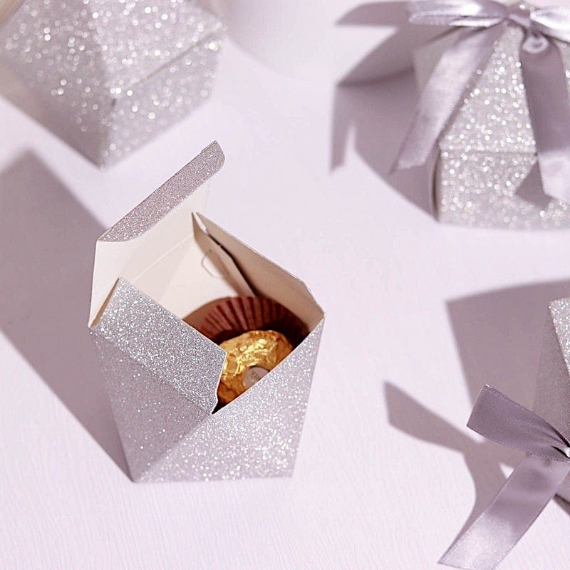 25 Glittered Geometric Wedding Party Favor Boxes Gift Holders