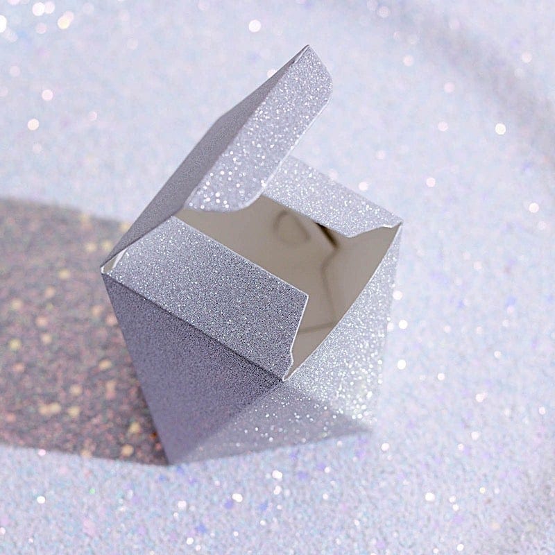 25 Glittered Geometric Wedding Party Favor Boxes Gift Holders BOX_2X2_GEO01_SILV
