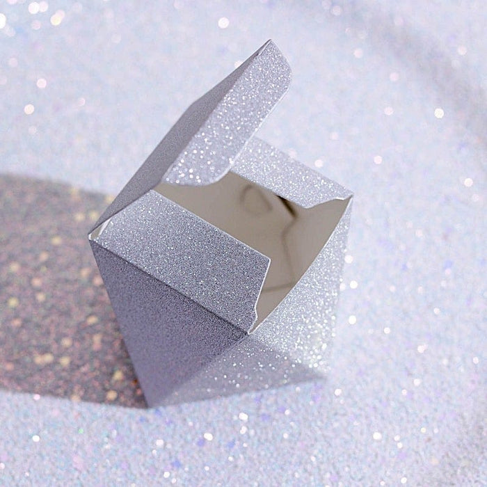 25 Glittered Geometric Wedding Party Favor Boxes Gift Holders BOX_2X2_GEO01_SILV