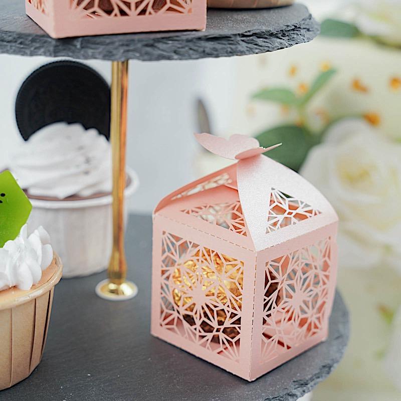 25 Lacer Cut Lace Design Party Favor Boxes with Butterfly Top