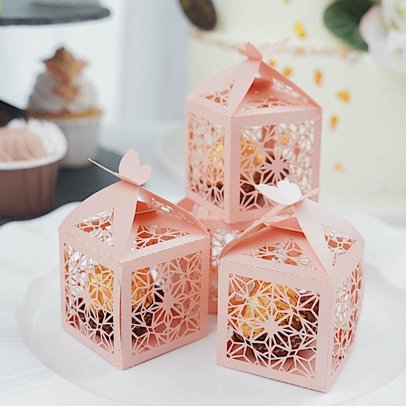 25 Lacer Cut Lace Design Party Favor Boxes with Butterfly Top