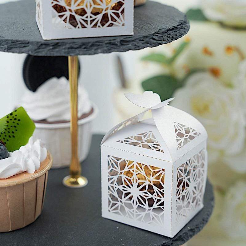 25 Lacer Cut Lace Design Party Favor Boxes with Butterfly Top