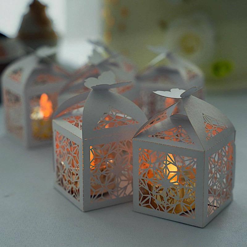 25 Lacer Cut Lace Design Party Favor Boxes with Butterfly Top