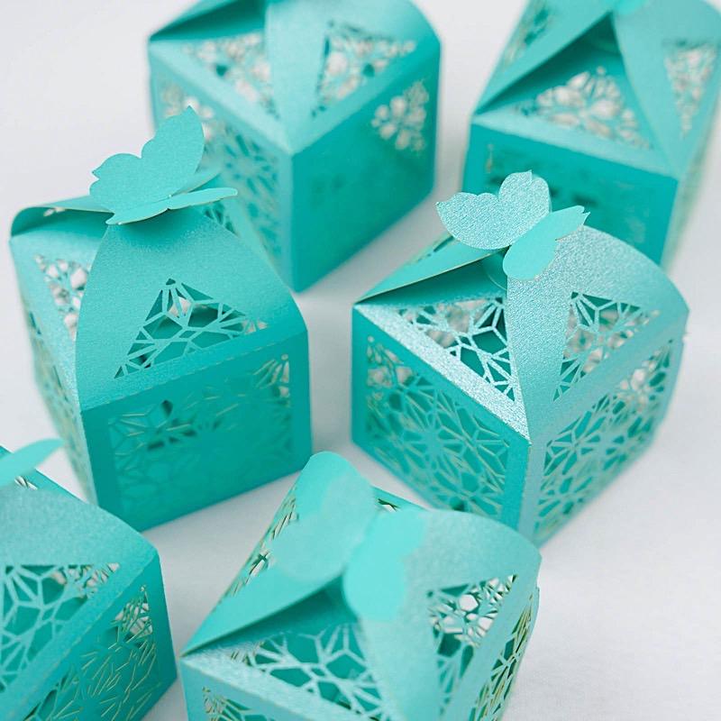 25 Lacer Cut Lace Design Party Favor Boxes with Butterfly Top