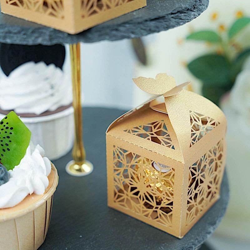 25 Lacer Cut Lace Design Party Favor Boxes with Butterfly Top