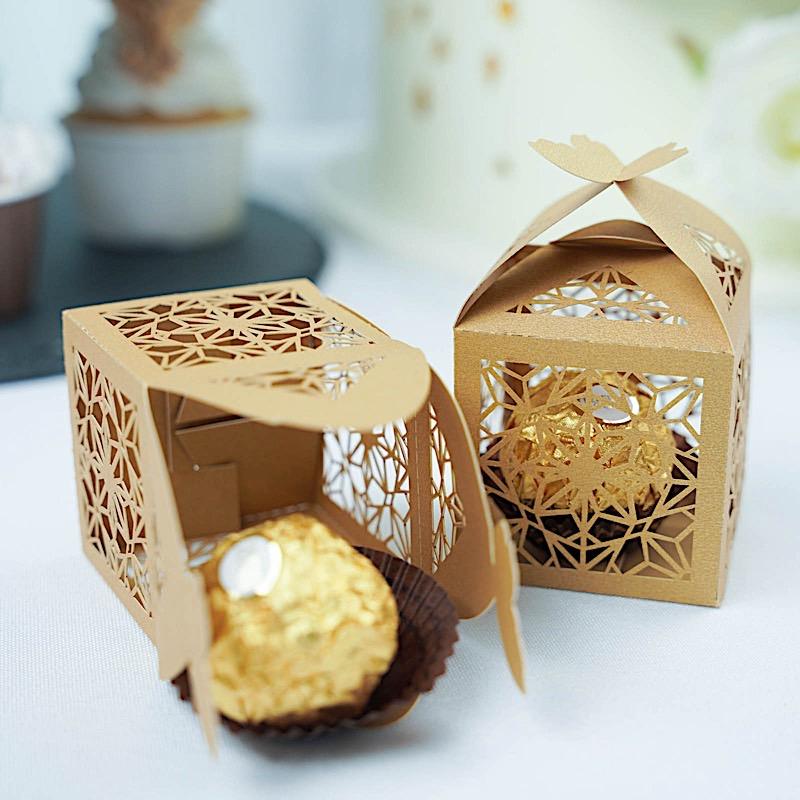 25 Lacer Cut Lace Design Party Favor Boxes with Butterfly Top