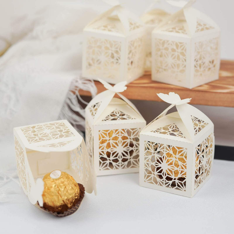 25 Lacer Cut Lace Design Party Favor Boxes with Butterfly Top