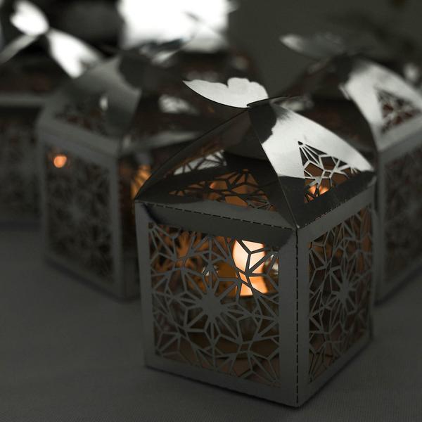 25 Lacer Cut Lace Design Party Favor Boxes with Butterfly Top