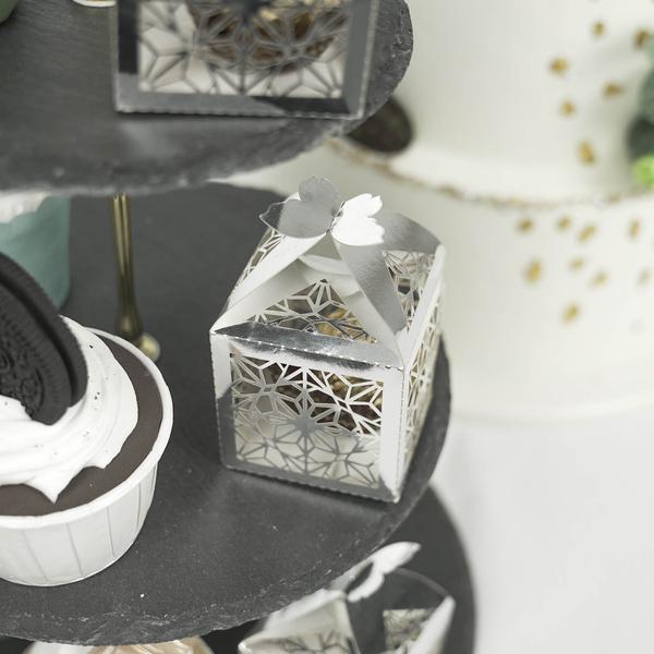 25 Lacer Cut Lace Design Party Favor Boxes with Butterfly Top