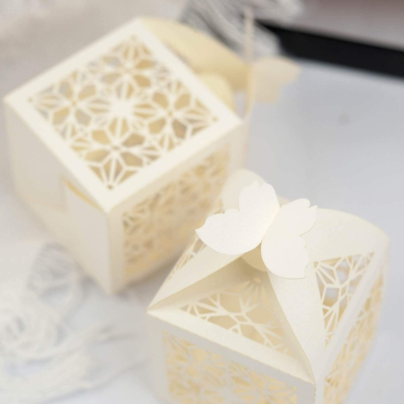 25 Lacer Cut Lace Design Party Favor Boxes with Butterfly Top
