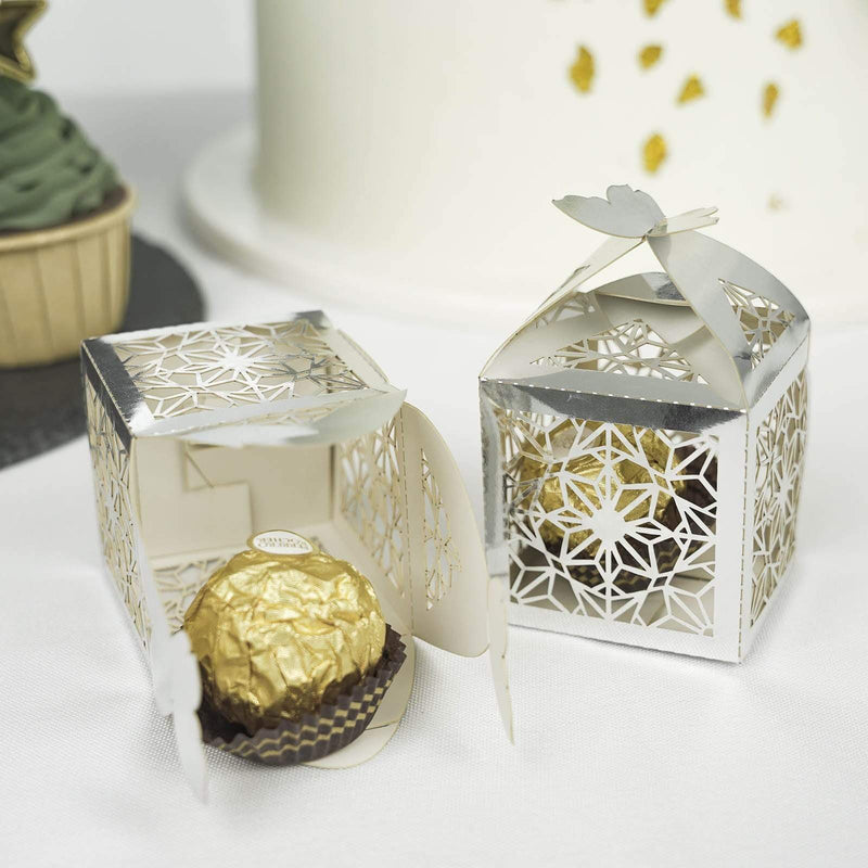 25 Lacer Cut Lace Design Party Favor Boxes with Butterfly Top