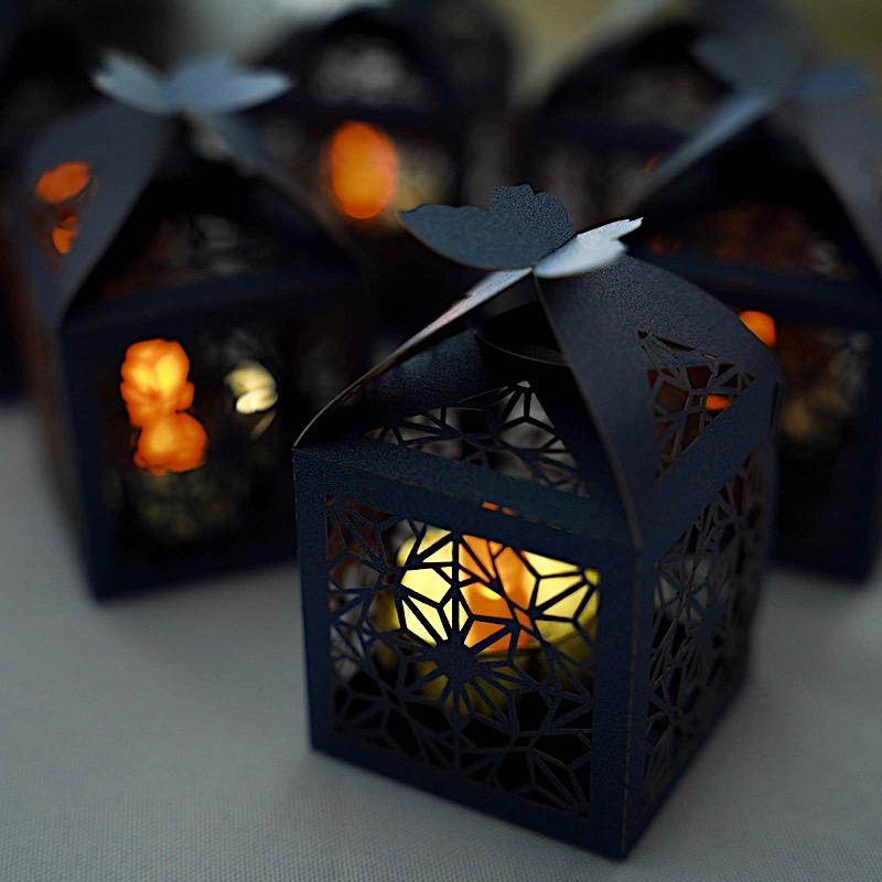 25 Lacer Cut Lace Design Party Favor Boxes with Butterfly Top
