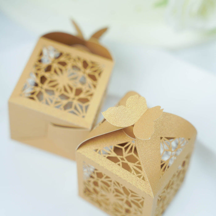 25 Lacer Cut Lace Design Party Favor Boxes with Butterfly Top