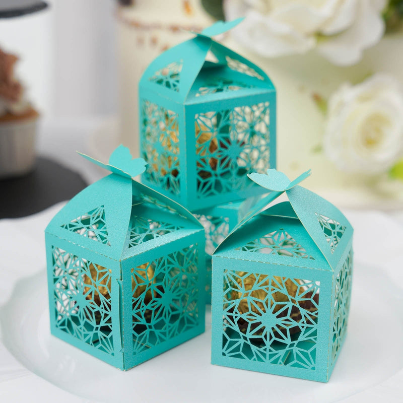 25 Lacer Cut Lace Design Party Favor Boxes with Butterfly Top