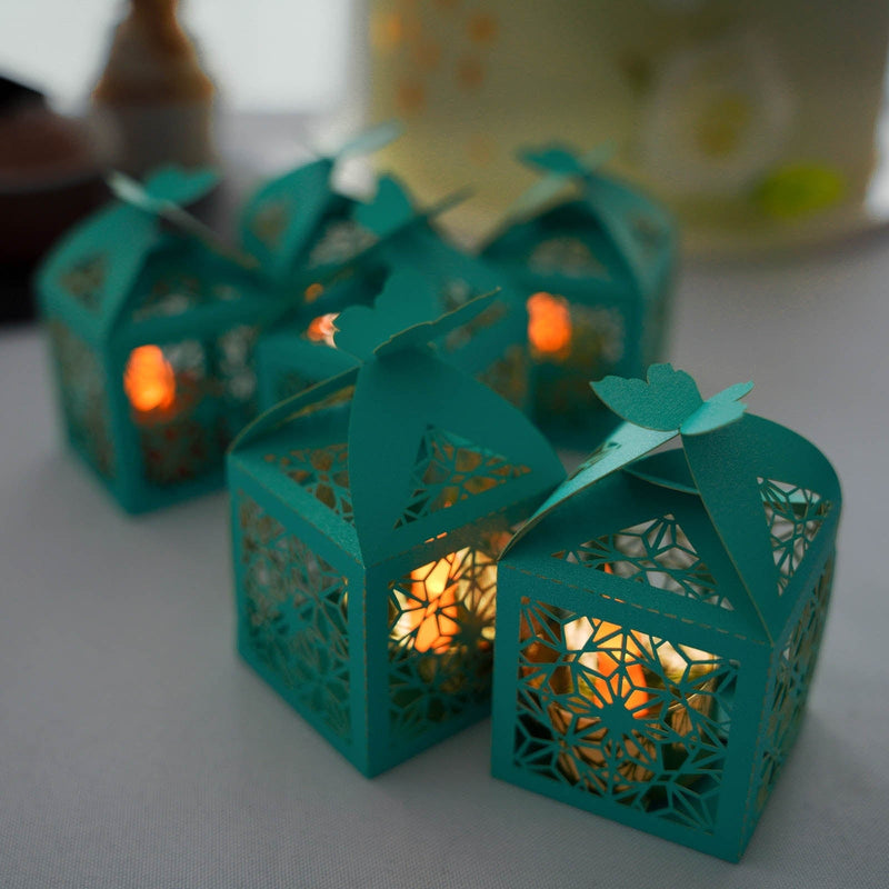 25 Lacer Cut Lace Design Party Favor Boxes with Butterfly Top
