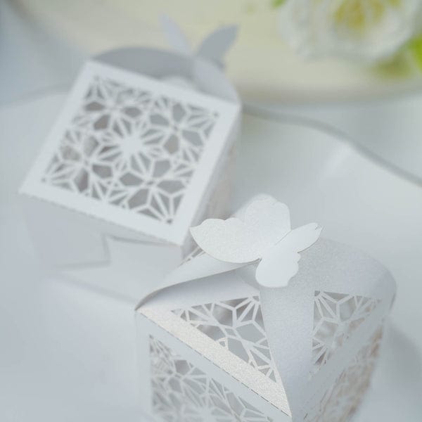 25 Lacer Cut Lace Design Party Favor Boxes with Butterfly Top
