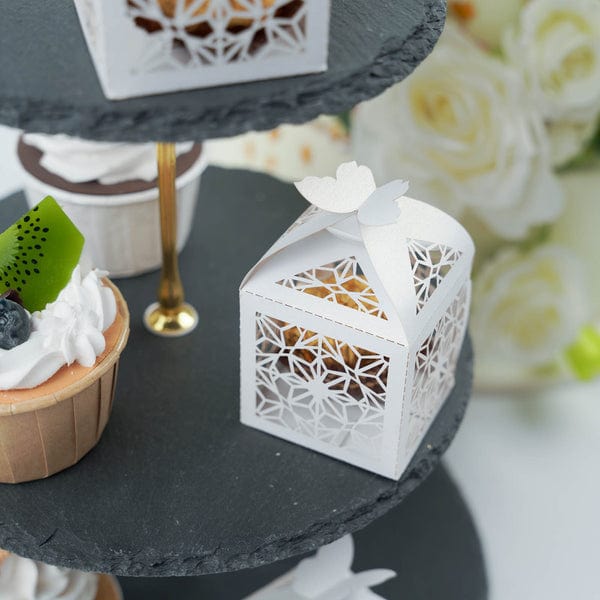 25 Lacer Cut Lace Design Party Favor Boxes with Butterfly Top
