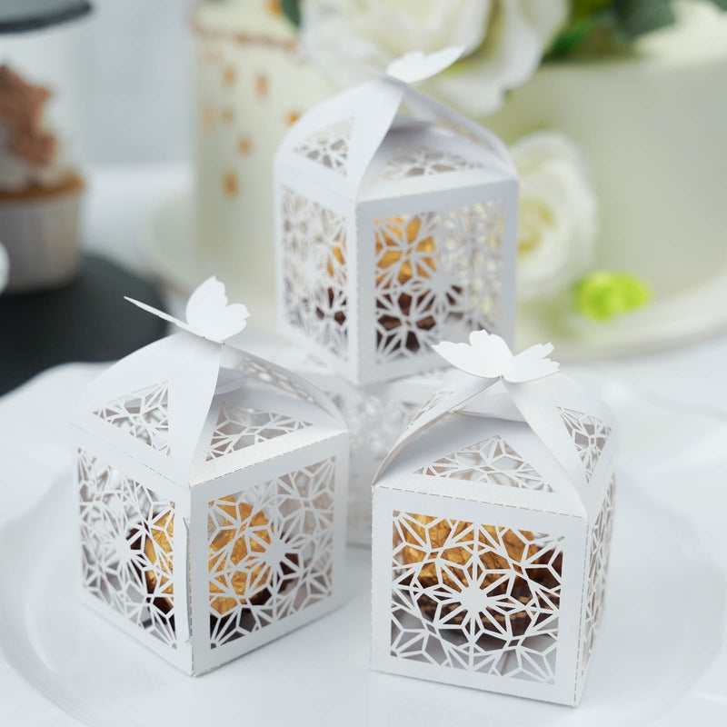 25 Lacer Cut Lace Design Party Favor Boxes with Butterfly Top