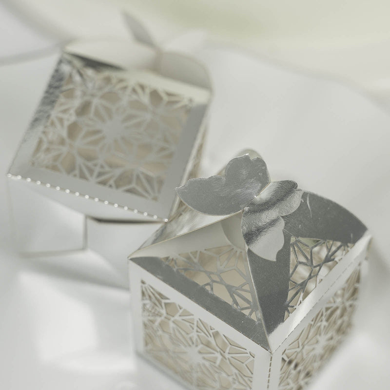 25 Lacer Cut Lace Design Party Favor Boxes with Butterfly Top