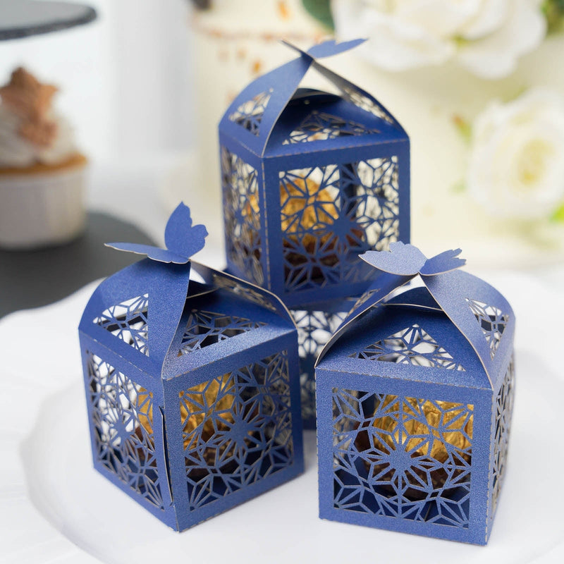 25 Lacer Cut Lace Design Party Favor Boxes with Butterfly Top