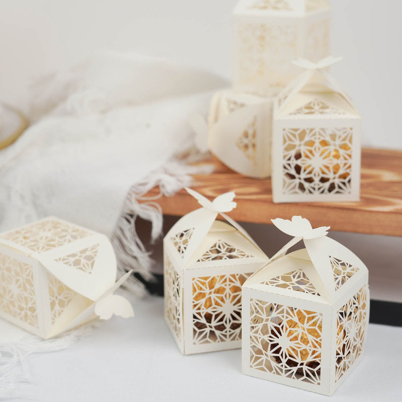 25 Lacer Cut Lace Design Party Favor Boxes with Butterfly Top