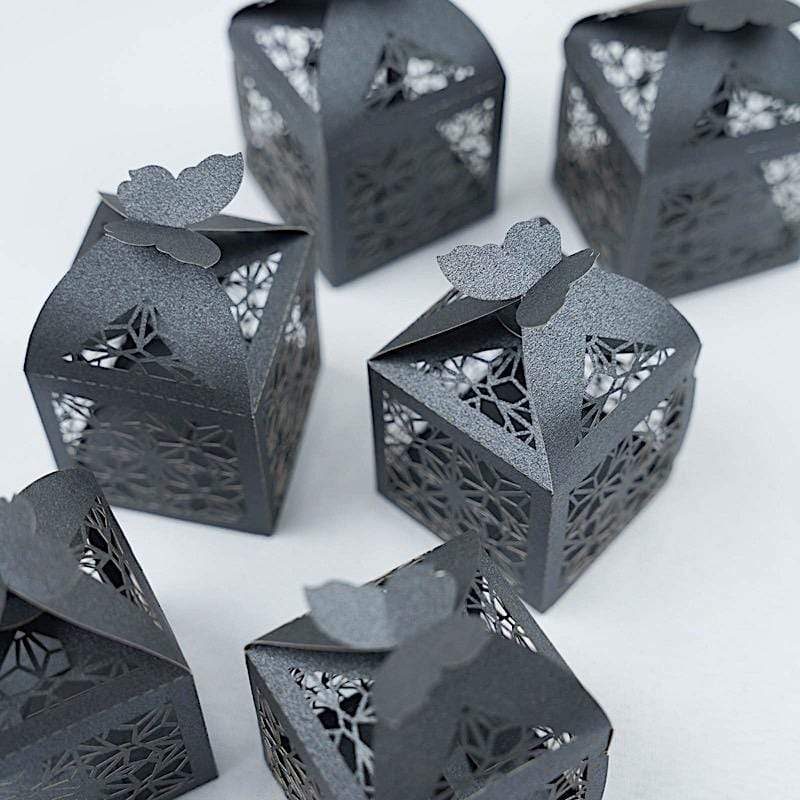 25 Lacer Cut Lace Design Party Favor Boxes with Butterfly Top BOX_2X2_BFLY01_BLK