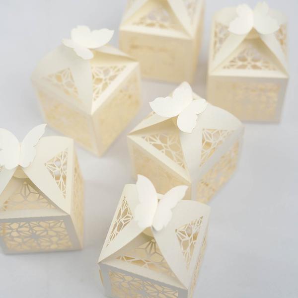25 Lacer Cut Lace Design Party Favor Boxes with Butterfly Top BOX_2X2_BFLY01_IVR