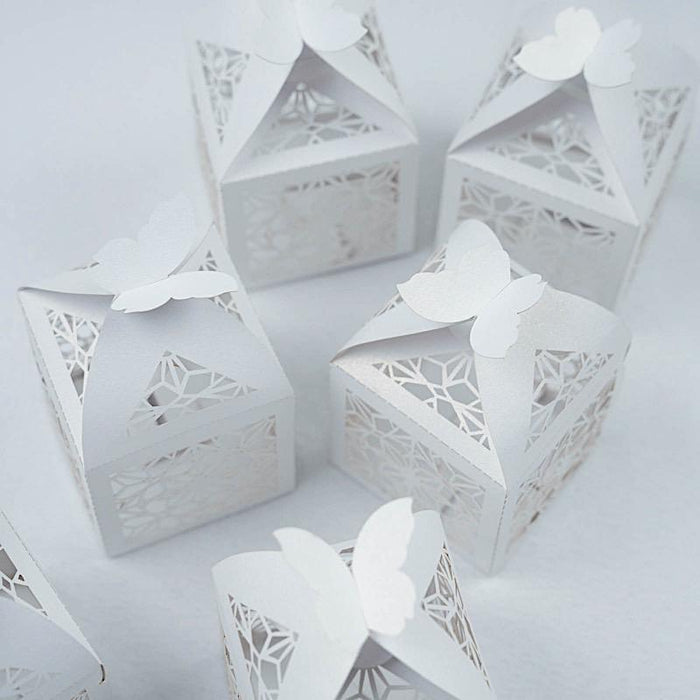 25 Lacer Cut Lace Design Party Favor Boxes with Butterfly Top BOX_2X2_BFLY01_WHT