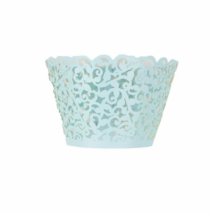 25 Laser Cut Lace Paper Cupcake Liners Muffin Wrappers CAKE_WRAP_PAP01_BLUE