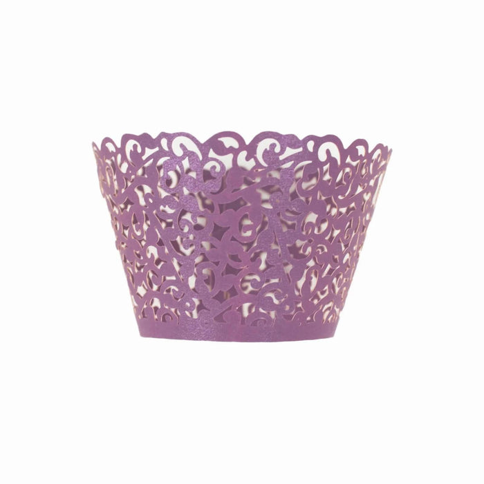 25 Laser Cut Lace Paper Cupcake Liners Muffin Wrappers CAKE_WRAP_PAP01_PURP