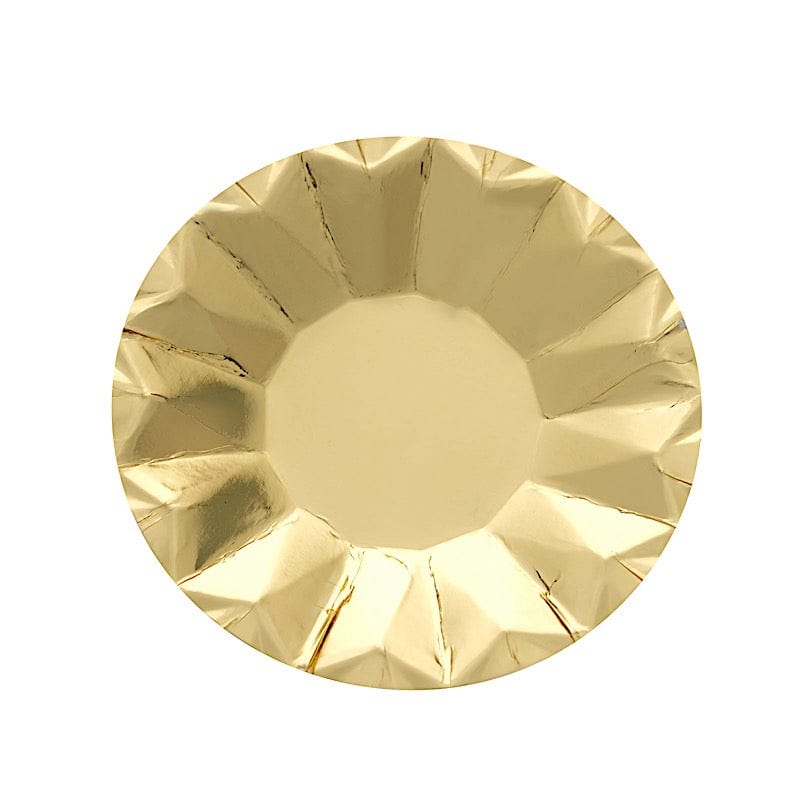 25 Metallic Round Paper Salad Dinner Plates with Geometric Design - Disposable Tableware