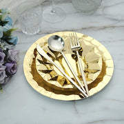 25 Metallic Round Paper Salad Dinner Plates with Geometric Design - Disposable Tableware