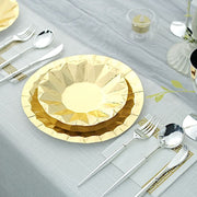 25 Metallic Round Paper Salad Dinner Plates with Geometric Design - Disposable Tableware