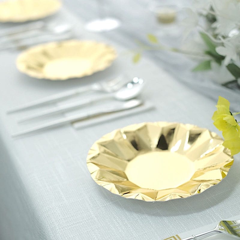25 Metallic Round Paper Salad Dinner Plates with Geometric Design - Disposable Tableware