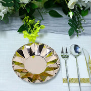 25 Metallic Round Paper Salad Dinner Plates with Geometric Design - Disposable Tableware
